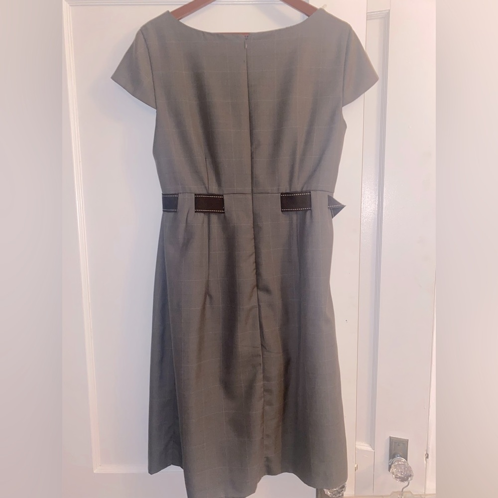STUDIO I Womens Midi Short Cap Sleeve Gray Plaid Dress- Business Casual - Picture 3 of 5